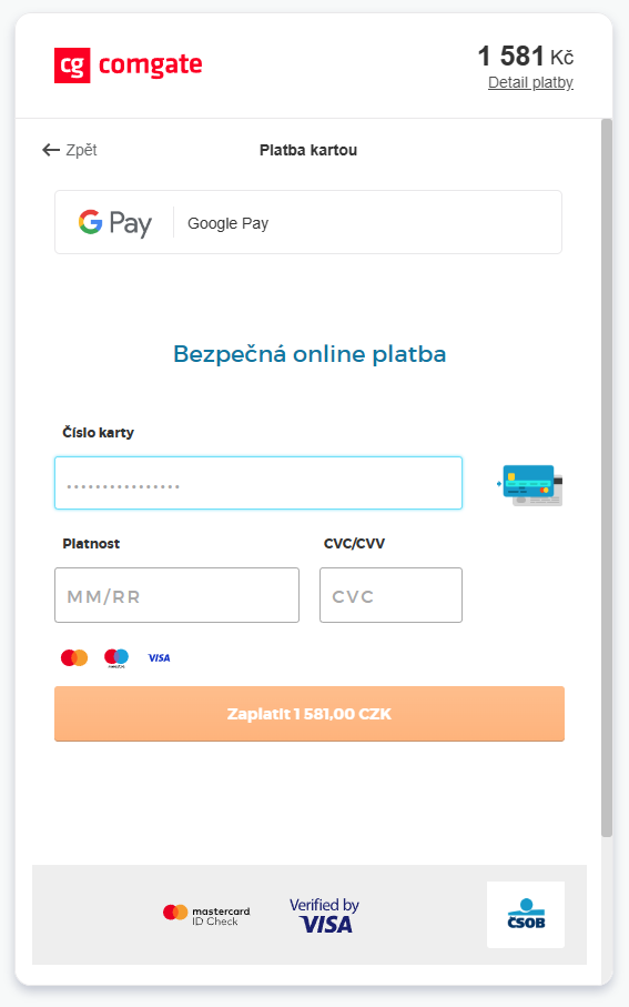 platební panel comgate